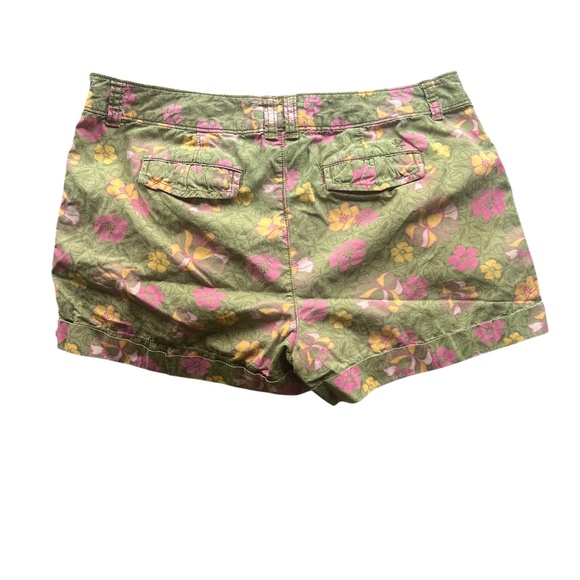 Y2K Vintage Green & Pink Hibiscus Flower Short Shorts Sz 9 - Picture 4 of 4